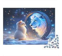 Miroir Lion Chat Magique 1000 Pièces Carton Épais Puzzle Premium Collecteurs Décompression Défiant Décoration Murale Idée Cadeau 52x38cm/1000pcs