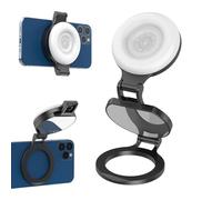 Miroir lumineux avec téléphone : lampe magnétique pour selfies, 3 modes de couleur réglables, moniteur de caméra arrière, coiffeuse de maquillage pliable, éclairage de vidéoconférence pour Com