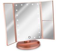Miroir Lumineux LED 3 Faces à Poser Miroir Maquillage Triptyque Pliable sur Pied avec Effet Grossissant x2 x3 Pile ou USB Rose doré