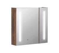 kleankin Armoire de Toilette avec Miroir Lumineux LED Meuble Salle de Bain 2 Portes avec 3 Niveaux 70 x 15 x 65 cm Aspect Bois