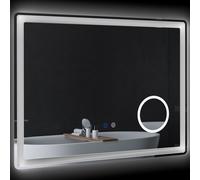 kleankin Miroir Salle de Bain LED 80 x 60 cm Avec Éclairage, Fonction Anti-buée, Grossissant x3m, Luminosité Réglable, Fonction Mémoire, Montage Vertical ou Horizontal