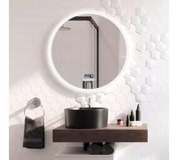 Miroir lumineux pour le mur de la salle de bain | Miroir à capteur LED avec anti-buée et montage mural | 3 couleurs de lumière, verre de sécurité HD, intensité variable en continu, anti-buée, design