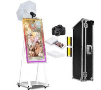 Miroir magique de 101,6 cm avec écran tactile de 54,6 cm avec lampe de poche et mini PC intégré, cabine photo portable pour mariage, anniversaire, fête, événements (blanc, cabine photo + appareil