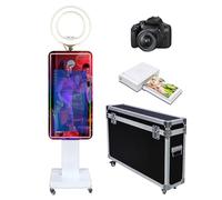 Miroir magique pour cabine photo de 81,3 cm - Écran tactile - Pour selfie, cabine photo - Cadre lumineux RVB pour événement, location, fête de mariage (machine + appareil photo + mini imprimante)