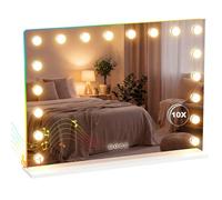 Miroir maquillage Hollywood - HOMCOM - 18 ampoules LED dimmables, lumière RGB, haut-parleur Bluetooth - verre - 80x60cm - blanc