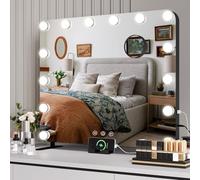Miroir Maquillage Hollywood Lumineux 60x50cm - Coiffeuse Avec 14 Lumières LED Réglables, 3 Couleurs, Contrôle Tactile, USB - De Table Ou Mural, Grossissant 10x
