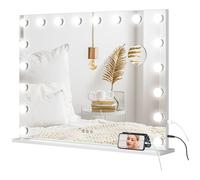 HOMCOM Miroir Maquillage Hollywood Lumineux LED intensité réglable avec Miroir grossissant Coiffeuse Port de Charge USB, Support de téléphone - 80 x 62 cm