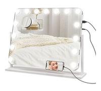 HomCom Miroir de maquillage Hollywood LED intensité réglable grossissant rotatif charge USB blanc