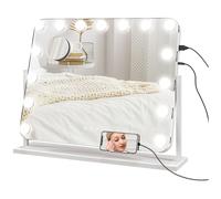 HOMCOM Miroir Maquillage Hollywood Lumineux, Miroir Coiffeuse avec 15 LED dimmables, Glossissant 10X et Charge USB, Support de téléphone, Rotation à 360° - 63 x 50 cm