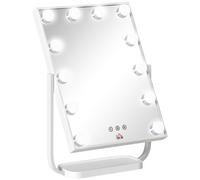 HOMCOM Miroir Maquillage Hollywood Lumineux LED Tactile - 3 Modes éclairage, inclinable, Adaptateur - métal Blanc Verre