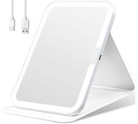 Miroir Maquillage Lumineux Pliable LED 3 Couleurs, Miroir de Voyage Portable en Cuir, 26 Lumières Douces, USB Rechargeable, Design Fin et Élégant pour Table ou Sac