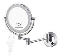 Miroir Maquillage Miroir Mural Rond Miroir Grossissant ×10 Lumineux, Miroir Cosmétique 360° Pivotant et Extension, Double Face Miroir de Salle de Bain pour Studio Cosmétique