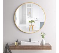 Miroir Maquillage Mural,Miroir Mural Rond, En Verre De Sécurité Trempé Avec Cadre En Métal,Miroir Rond De Salle De Bains,Suspendu Pour Salle De Bain, Chambre, Salon, Couloir(Gold,60cm)