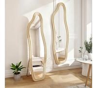 Miroir mural, 160 x 50 cm, miroir asymétrique, forme organique, moderne, sur pied, miroir de sol bombé, miroir mural décoratif pour salon, chambre à coucher, entrée