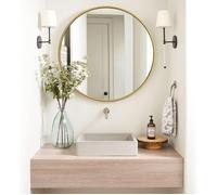 Miroir Mural Ø50cm Doré Miroir Rond avec Cadre en Métal Miroir Décoratif Pour Salle de Bain Chambre Salon