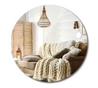 Miroir Mural 80 cm Suspendu Décoration Maquillage pour Chambre à Coucher Cuisine Salle de Bain Entrée avec Kit de Montage Rond pour Le Mur sans Cadre Minimaliste avec Bords Polis Style Moderne