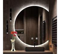 Miroir mural à DEL 3 couleurs à intensité variable (3 000 K-6 000 K) avec contrôle tactile antibuée, design demi-cercle disponible en tailles de 50 à 90 cm - Parfait pour le maquillage et le