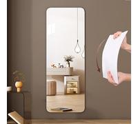 Miroir mural adhésif - Miroir pleine longueur sans perçage, haute transparence, grande taille, installation facile, idéal pour les chambres, les salons et les entrées (coin arrondi, 101,6 x 2,5 cm)