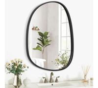 Miroir mural asymétrique en bois - Cadre ovale irrégulier suspendu - Noir, moderne, unique, décoratif, artistique