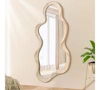 Miroir Mural Asymétrique et Artistique Cadre en Bois Moderne, Design Nuage Unique Mignon et Élégant pour Vestiaire, Chambre, Salon, Salle de Bain, Entrée - Grand Blanc