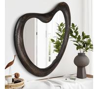 Miroir mural asymétrique, grand cadre noir, miroir de coiffeuse irrégulier unique pour chambre à coucher, salon, entrée, 65 x 45 cm, marron rustique
