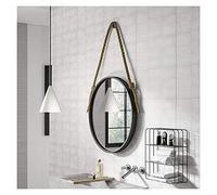 Miroir mural avec corde de chanvre Hainging, maquillage mural Miroir salle de bain rond grand miroir - cadre en métal noir (Size : 50cm)