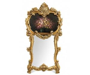 Miroir mural baroque doré - Miroir de poisson avec ange en relief et médaillon - Miroir rococo antique dans le style château historique cat-65 Palazzo