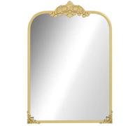 Miroir mural baroque en métal doré 60x87cm pour salon chambre salle de bain miroir décoratif rectangulaire avec cadre fleuri élégant
