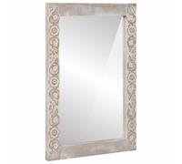 Miroir mural d'angle droit blanc 70 x 50 cm Cadre en bois massif de manguier Montage mural pour salle de bain, chambre à coucher, couloir, couloir, chambre à coucher, garde-robe, décoration, lumière