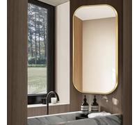 Miroir Mural D'angle Pivotant, Miroir De Salle De Bain Rectangulaire, Rotation 360°, Télescopique, 30X60cm|40X70cm|40X80cm Miroir Décoratif Avec Cadre En Aluminium,HD,Antidéflag(Size:40x70cm,Color:or)
