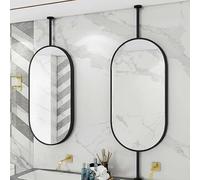 Miroir mural d'angle rond en métal noir à suspendre au plafond, miroir décoratif pour salon, maquillage et cosmétique, design flottant élégant pour décoration d'intérieur