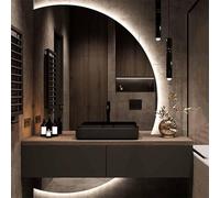 Miroir mural de maquillage LED demi-cercle 51 x 35 cm Miroir de salle de bain éclairé sans brouillard Grand demi-lune avec lumières entrée rétroéclairée Miroir décoratif incassable Oui, demi-cercle