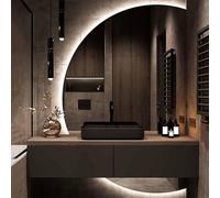 Miroir mural de maquillage LED demi-cercle 51 x 35 cm Miroir de salle de bain éclairé sans brouillard Grand demi-lune avec lumières entrée rétroéclairée Miroir décoratif incassable Oui, gauche