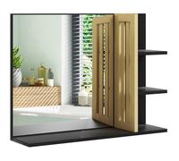 HomCom Miroir mural de salle de bain – 3 étagères latérales + 1 inférieure – bambou