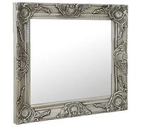 Miroir mural de style baroque - 50 x 50 cm - Cadre en bois argenté - Carré avec bord biseauté et montage mural - Pour couloir, chambre à coucher, salle de bain - Décoration