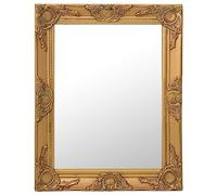 Miroir mural de style baroque avec cadre en bois doré - 50 x 60 cm - Rectangulaire - Montage mural pour couloir, chambre à coucher, salle de bain - Décoration murale décorative avec bord biseauté