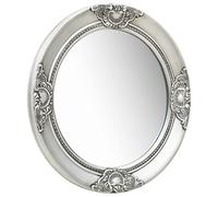 Miroir mural de style baroque de 50 cm, rond, cadre en bois argenté avec bord biseauté, montage mural pour salle de bain, chambre à coucher, couloir, décoration classique et miroir cosmétique