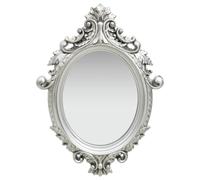 Miroir mural de style château avec cadre argenté 56 x 76 cm, ovale, montage mural pour chambre à coucher, salle de bain, couloir, décoration murale décorative avec crochets de fixation, idéal pour le