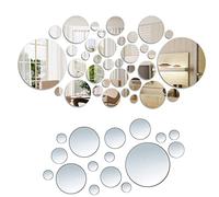 Miroir Mural Décalque Autocollan, 32 Pièces Miroir Moderne Acrylique Rondes Sticker Mural Autocollant Mural de Miroir Cercle Rond pour Maison Salon Chambre TV Réglage Décor Miroir Muraux Décoratif