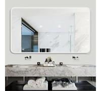 Miroir mural décoratif 30 x 40 cm avec cadre en aluminium à suspendre - Design d'angle rond pour salon, salle de bain, entrée - Pièce d'accentuation argentée élégante