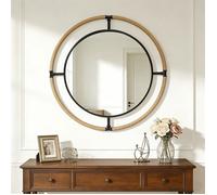 Miroir Mural Décoratif - Miroir Rond Double Cadre, Modèle Corde Naturelle - 80 cm Noir