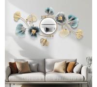 Miroir mural décoratif moderne en métal 3D Motif feuille de ginkgo pour salon, chambre à coucher, salle de bain ou couloir