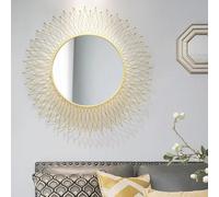 Miroir Mural décoratif Soleil Unique en Verre, Cadre en métal Or, Miroir de Soleil Rond, Miroir décoratif Moderne, Miroir Suspendu du Design,80cm