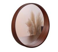 Miroir Mural d'entrée en Bois, Miroir de Maquillage Rond à Suspendre, décoration d'intérieur pour Maison de Campagne, Salle de Bain, Salon, Couloir (Couleur : Noyer, Taille 60 cm/2