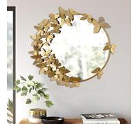 Miroir Mural doré, Papillon, Miroir Mural Rond, Miroir décoratif pour Salon, 55 cm, Cercle, Cadre en métal, Miroir Mural pour l'espace d'entrée, Chambre, hôtel, Salon