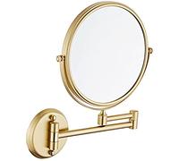 Miroir Mural Double Face, Mirroir de Maquillage, Miroir Cosmétique, 5 Fois Grossissement, 360° Pivotant, Extensible, Ø20 Cm, Or Brossé