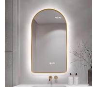 Miroir mural en forme d'arche avec cadre noir et miroir de salle de bain rétroéclairé à DEL de 50 x 80 cm, 3 couleurs de lumière, anti-buée, design moderne, parfait pour la décoration de la maison (60