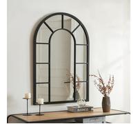 [en.casa] Miroir Mural en Forme de Fenêtre Miroir Arche Style Intemporel pour Salon Chambre Bureau Salle de Bain Entrée MDF 90 x 60 cm Noir
