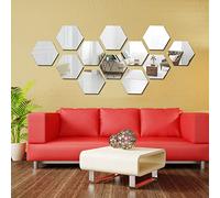 Miroir Mural Hexagone Argenté Miroir Adhesif Mural Acrylique Stickers Muraux DIY Amovible Decoration Murale Salon Miroir Autocollant 15x15cm/12 Pcs