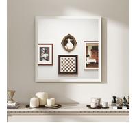 HOMCOM Miroir Mural carré 50 x 50 cm, Cadre en Bois Blanc, idéal pour la Salle de Bain, Salon ou Chambre